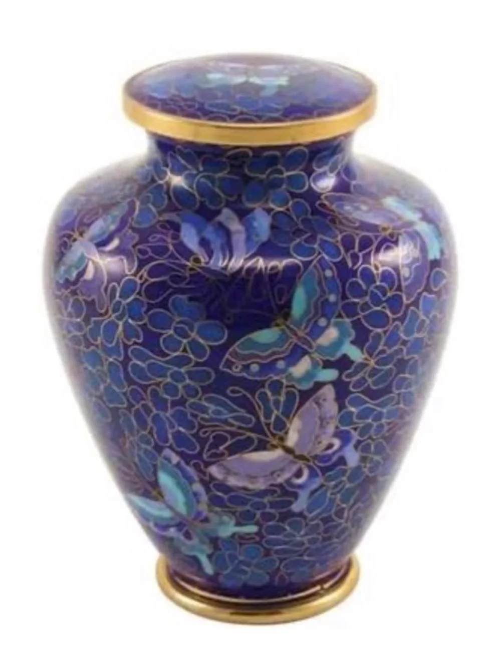 Blue Gold Cloisonne Butterfly Memorial Urn Small - Picture 3 of 16